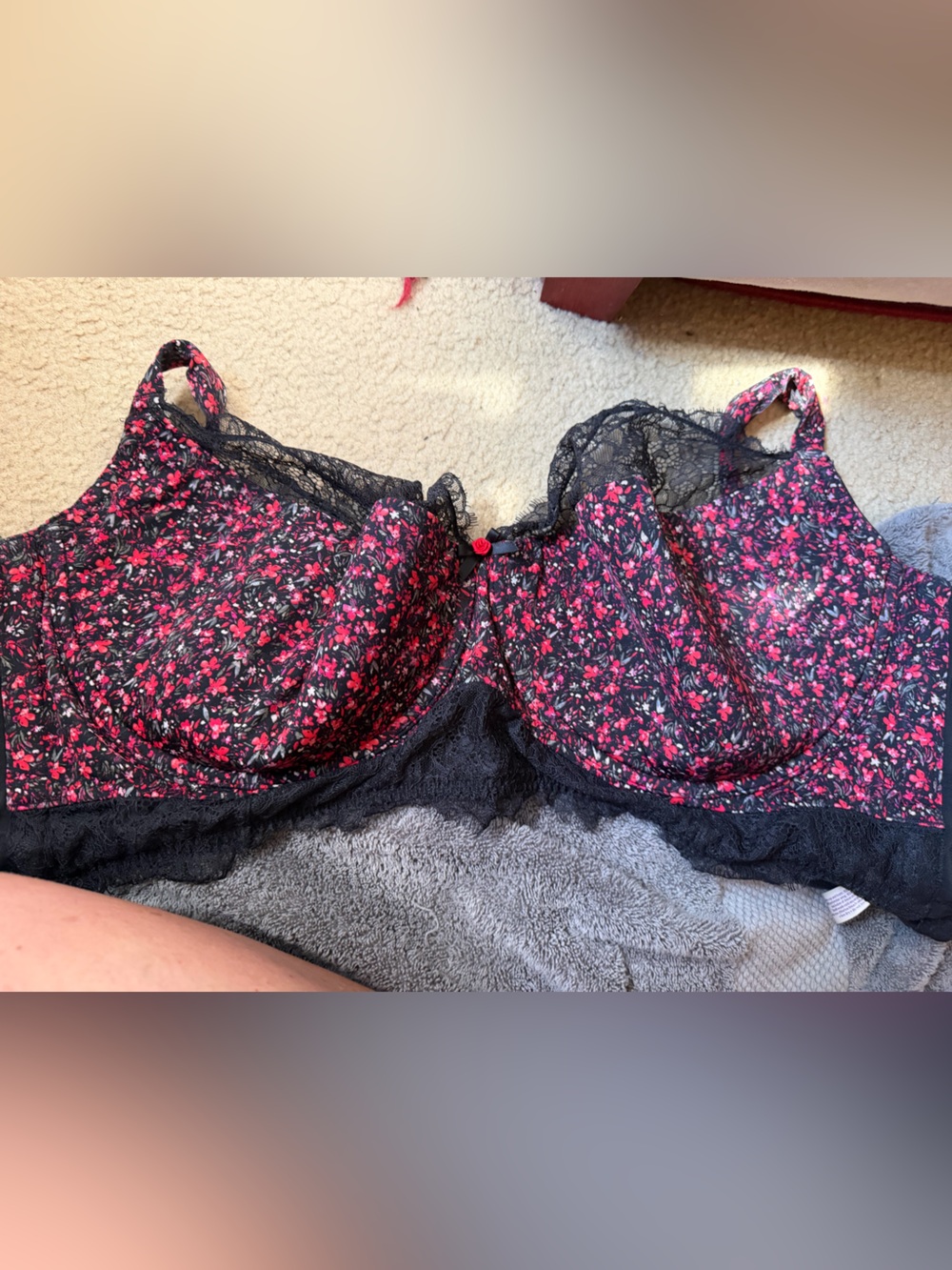 Floral Lace Trim Women’s Longline Bra 44H
